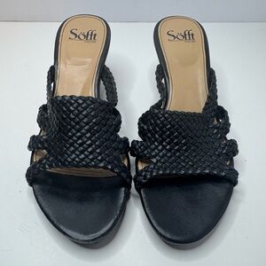 Sofft  Black Leather Woven Sandals Size 8.5M